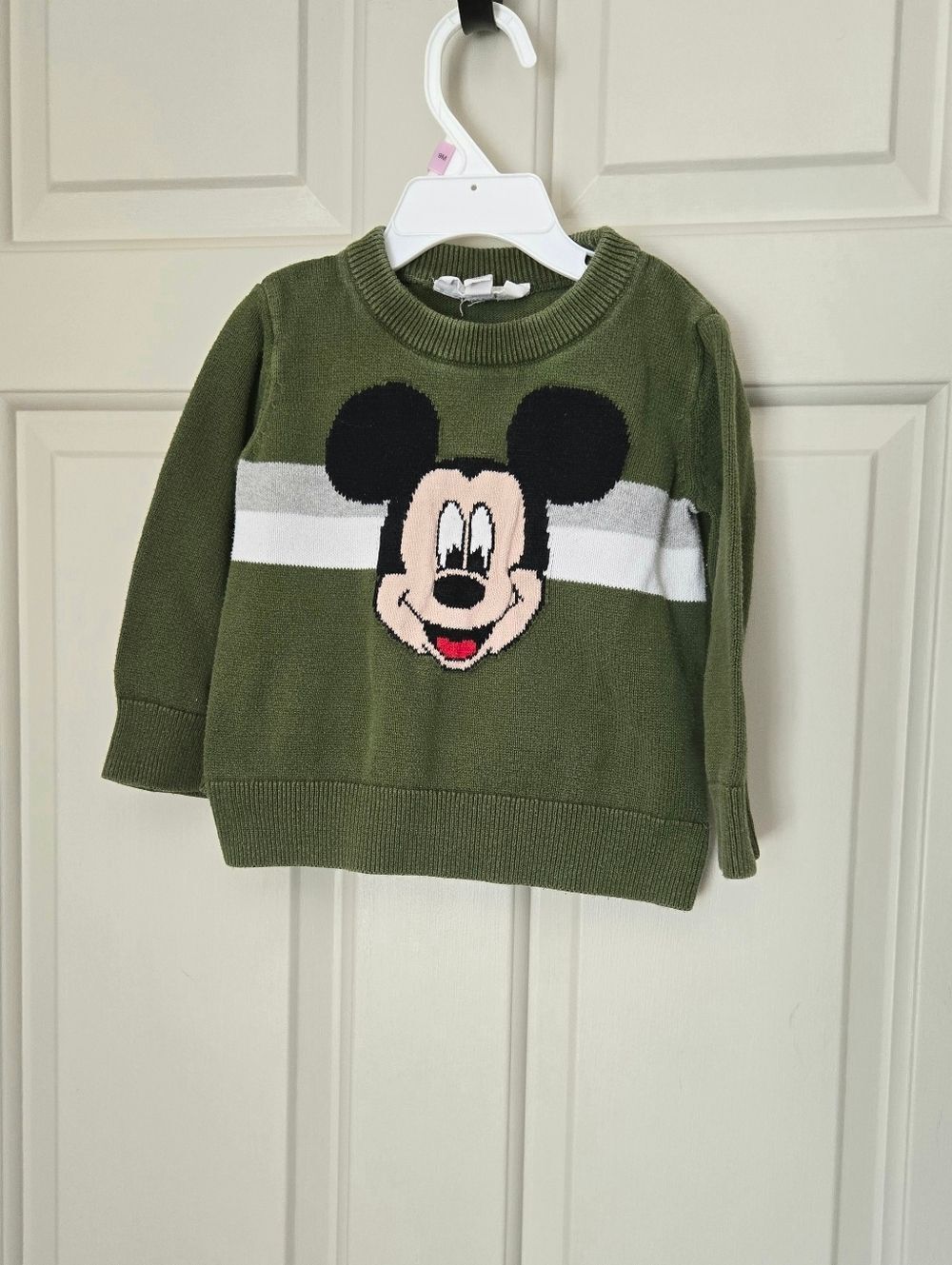 2/$15 Gap Olive Green Mickey Mouse Knit Sweater 18-24 M